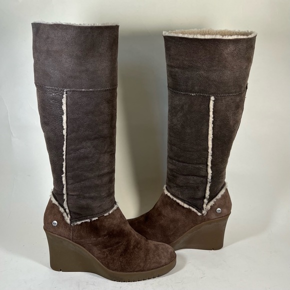 UGG Upper Leather & Genuine Sheep Skin Over The Knee Women Boot - Picture 4 of 12